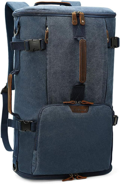 G-FAVOR 40L Travel Backpack, Vintage Canvas Rucksack Convertible Duffel Bag Carry On Backpack Fit for 17.3 Inch Laptop Bag, Blue
