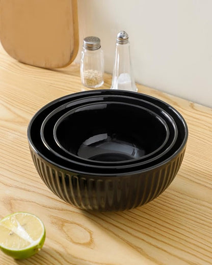 HASENSE Small Mixing Bowls of 3, Porcelain Ribbed Black Bowls 1.5/1/0.5 Qt - Image 5