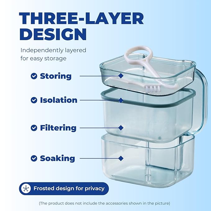 Retainer Case Denture Bath Case,Retainer Cleaner Case with Lid,Denture Cup for Partial Dentures,Mouth Guard&Braces,Denture Soaking Container Case for Travel (Black)