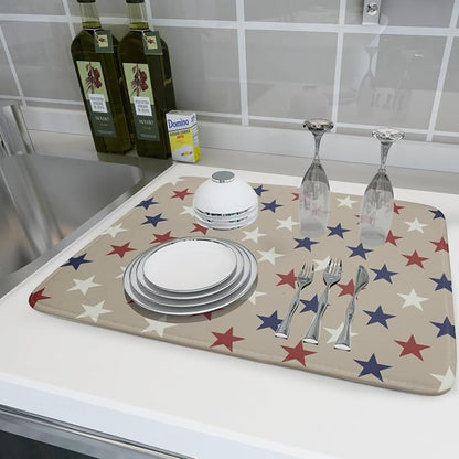 Patriotic July of 4th Blue Red White Star Dish Drying Mat - Image 6