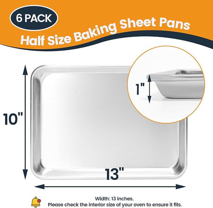 6 Pack Quarter Size Baking Sheet Pan, Aluminum Commercial Cookie Sheet Pan - Image 5