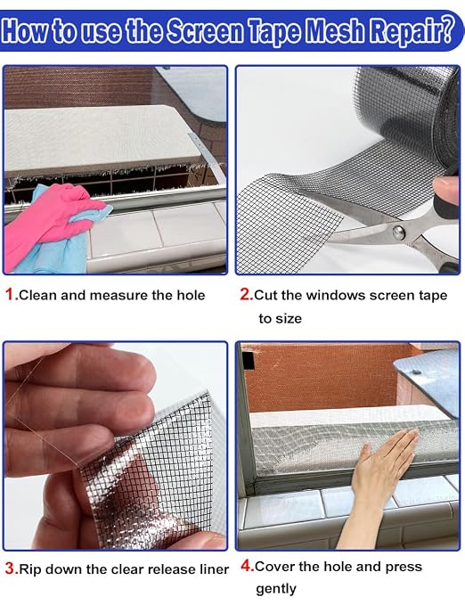 wohohoho Window Screen Repair Tape, 2 in X 40 FT Gray Screen Patch Repair Kit - Image 6
