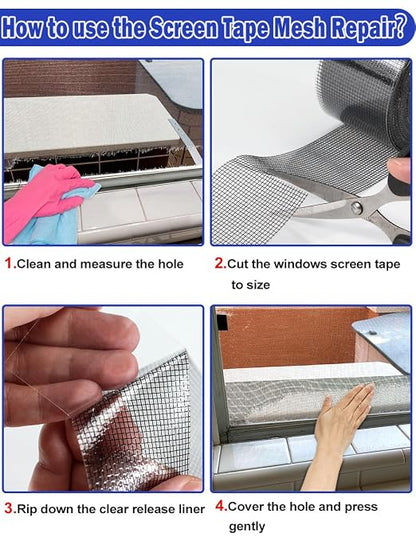 wohohoho Window Screen Repair Tape, 2 in X 40 FT Gray Screen Patch Repair Kit - Image 6