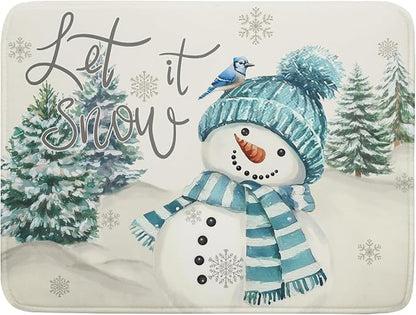 Giwawa Blue Snowman Dish Drying Mat Xmas Trees Bird Winter Snowy Scene Dish by Giwawa