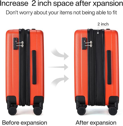 Hanke Expandable Hard Shell Luggage Sets 2 piece Carry on Luggage with Wheels Suitcases Lightweight Checked TSA Luggage Rolling Large Suitcase Travel Luggage Bag Woman Men 20/29 Inch(Orange)