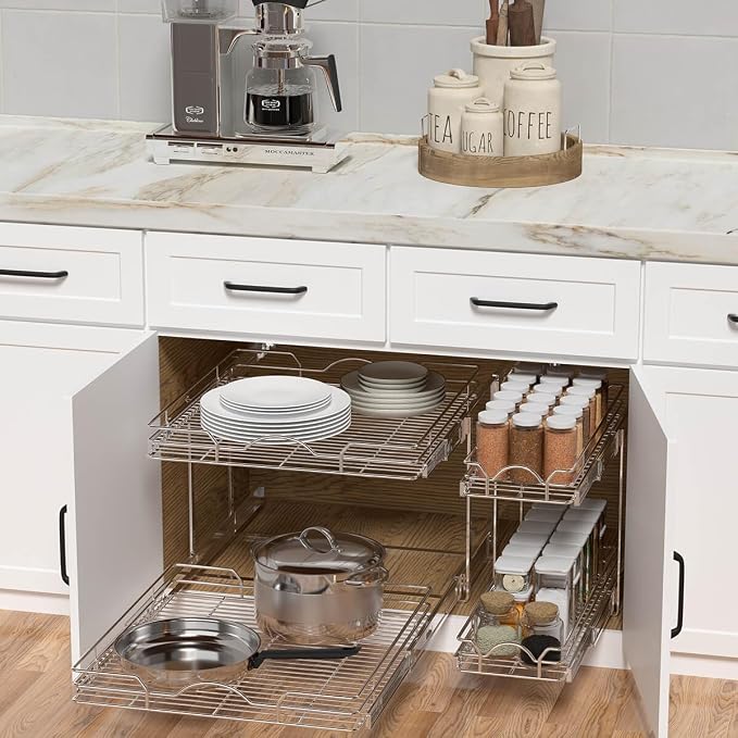 OCG 2 Tier Pull Out Cabinet Organizer, Pull Out Drawers - Image 3