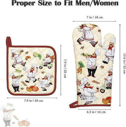 Chef Oven Mitts and Pot Holders Sets 2Pcs, 100% Cotton Heat Resistant, Extra - Image 4