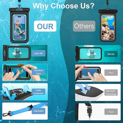 2 Pack Floating Waterproof Phone Pouch, Up to 8.3" IP68 Cellphone Dry Bag Compatible for iPhone 16 15 14 13 Pro Max Samsung Galaxy, Essential for Beach Cruise Ship (Blue*2)