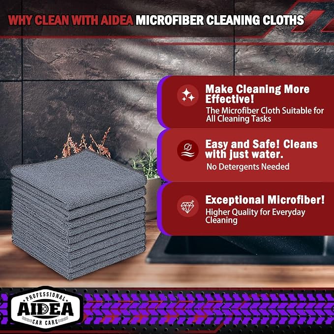 AIDEA Microfiber Cleaning Cloth Grey 10PK, Micro Fiber Cloth - Image 2