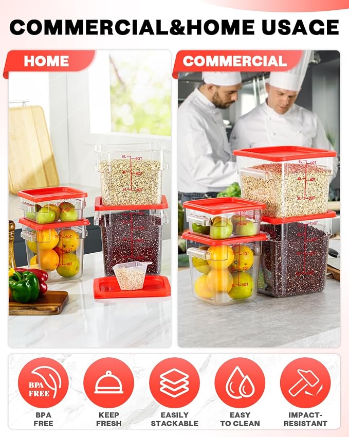 8QT NSF Food Storage Containers: 8 PCS Commercial Clear Square Food Storage - Image 5