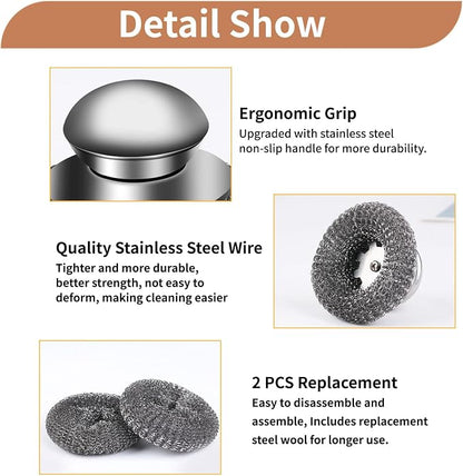 4pcs Steel Wool Scrubber with Replacement Wire Sponge Pads Set, Stainless Steel - Image 2