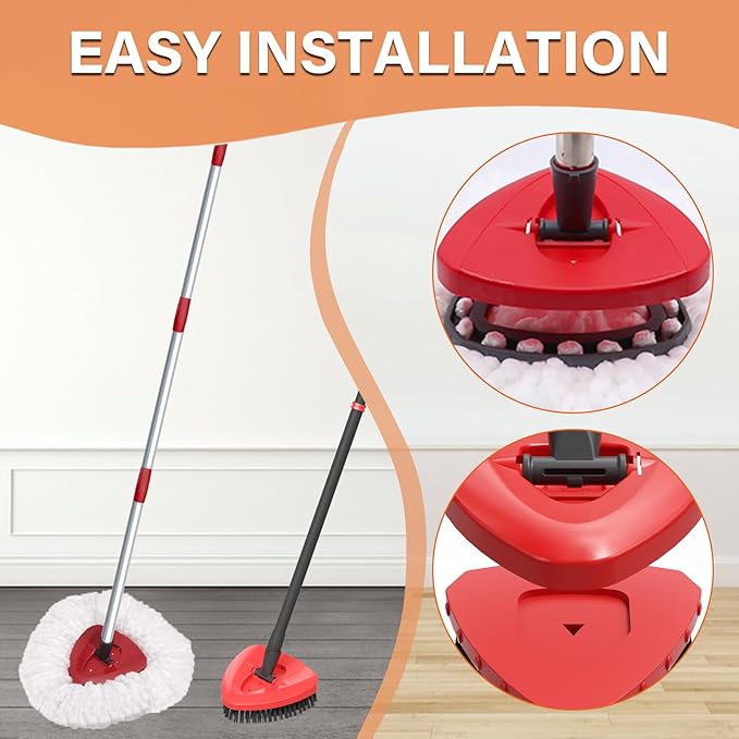 Spin Mop Head Replacement for O Cedar EasyWring 1-Tank System, 2 Mop Replace Heads + 1 Upgrade Scrubber Brush, 100% Microfiber Mop Refills Deep Cleaning Machine Washable