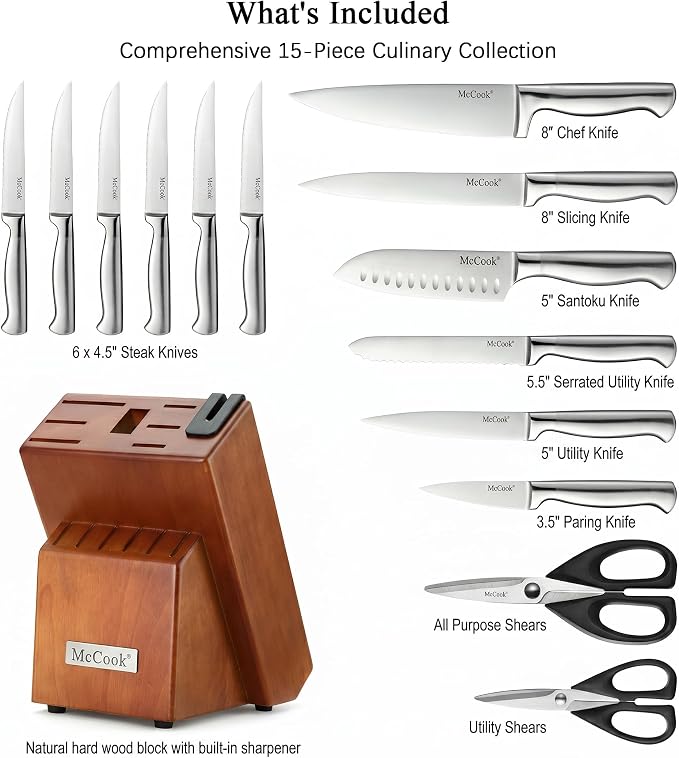 McCook® Knife Sets, German Stainless Steel Kitchen Knife Block Sets - Image 2