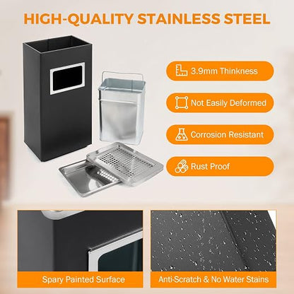 BEAMNOVA Trash Can Indoor Outdoor Black Stainless Steel Commercial Garbage Can - Image 2