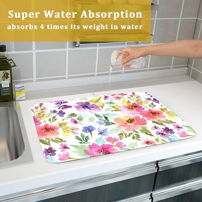 Spring Floral Dish Drying Mat for Kitchen Counter Flower Microfiber Absorbent - Image 7