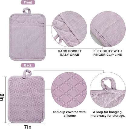 Pot Holders Yarn-Dyed Set of 3 Non Slip Silicone Kitchen Lines Heat Resistant - Image 2