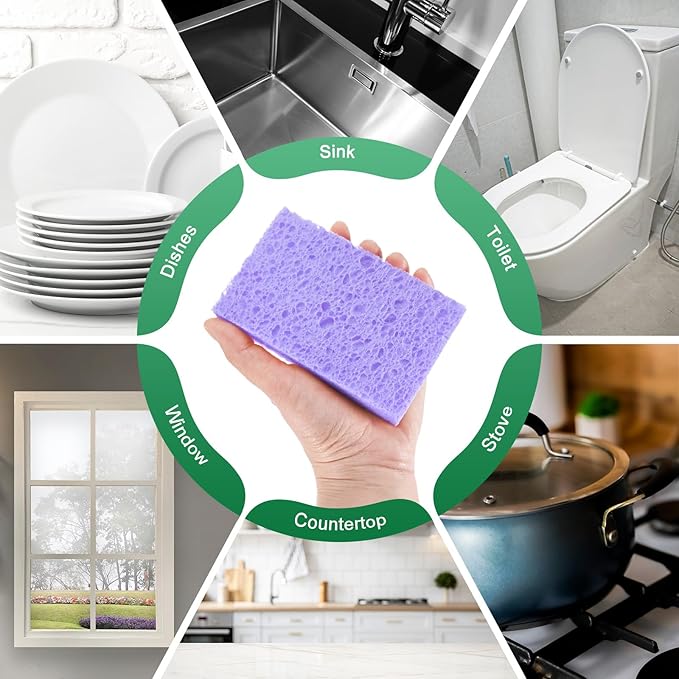 6-Pack Kitchen Sponges, Condense Eco Cellulose Non-Scratch Scrub Heavy Sponge for Kitchen/Household/Bathroom, Clean Tough Messes Dish Scrubber [Purple]