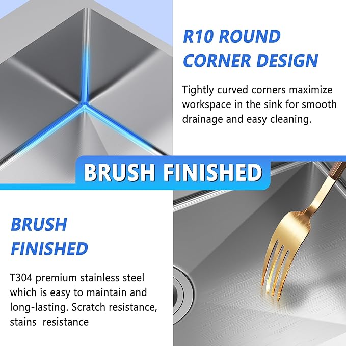 25x22 Inch Drop In Kitchen Sink, 25 Inch Kitchen Sink Top Mount 18 Gauge 304 Stainless Steel Single Bowl KitchenSink With Grid Handmade Topmount KitchenSink Drop In