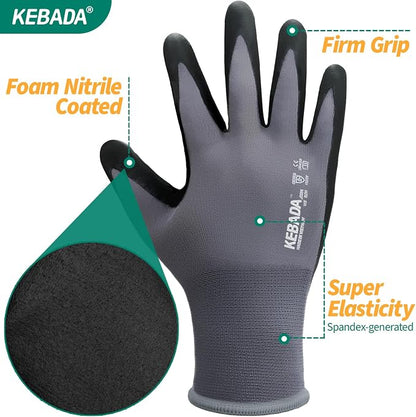 12 Pairs Work Gloves for Men and Women, Nitrile Coated Safety Protective Gloves - Image 7
