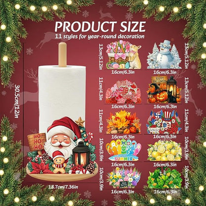 Bamboo Paper Towel Holder with 11 Set Interchangeable Holiday Signs, Rustic - Image 8