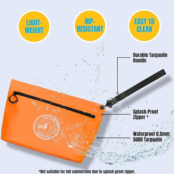 Tactiko Heavy-Duty Splash Water Resistant Zipper Pouches - 3L Hold-All Organizers for Dry Bags, Travel Bags (Orange)