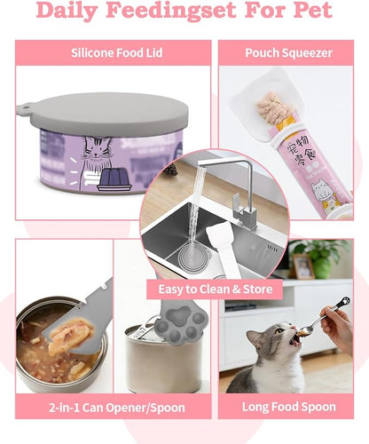 6 PCS Cat Food Can Covers Lids Set, Cat Bar Squeezer, Stainless Steel Wet Food - Image 7