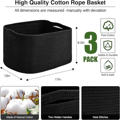 Large Storage Baskets for Organizing Shelves, Woven Cotton Rope Bins for Baby - Image 3