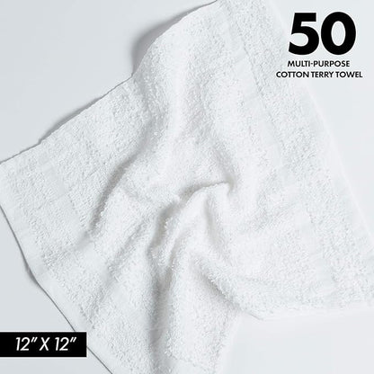 100% Cotton Terry Towels Cleaning Cloths Pack of 50 White Cotton Terry Cloth - Image 2