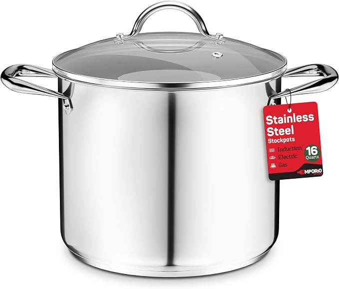 Stainless Steel Stockpot with Tempered Glass Lid 16 Quart, Durable 18/0 by Unknown