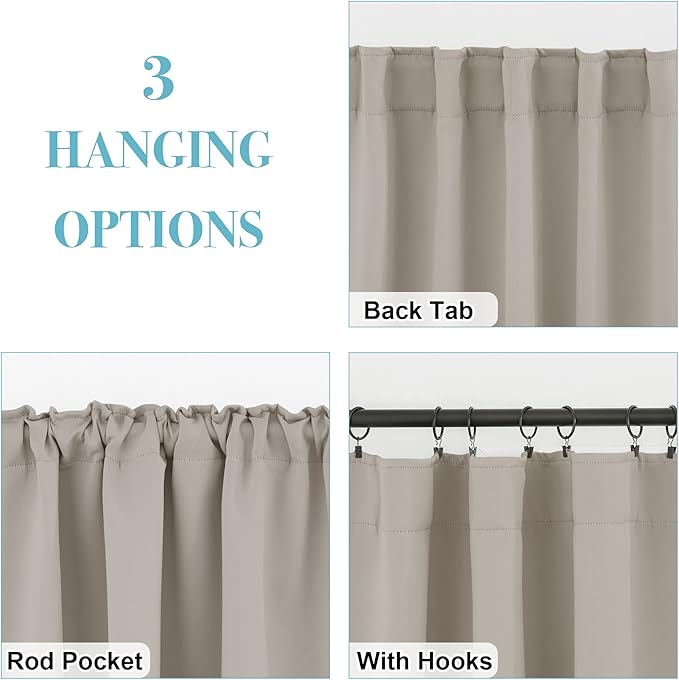 RYB HOME Blackout Curtains for Bathroom - Thermal Insulated Light Block Small Window Curtains, Back Tab Top Drapes for Kitchen Kids Bedroom Home Office, Wide 42 x Long 45 inches, Sand, 2 Panels