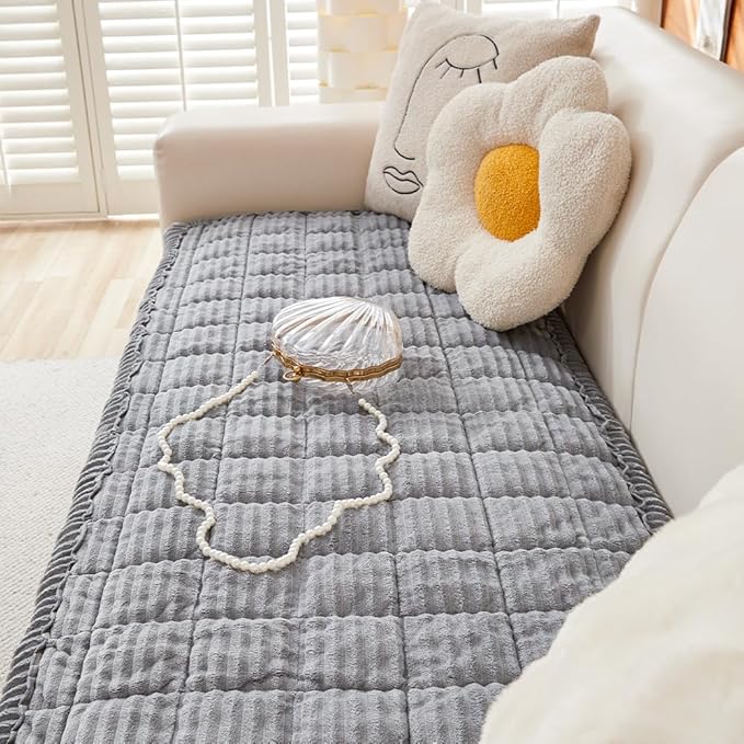 Couch Cover for Dogs Washable, Fuzzy Pet Couch Covers for 3 Cushion Sofa Pet Friendly, Non Slip Sofa Cover (Light Gray, 27.6" x 70.9"/70 x 180cm)