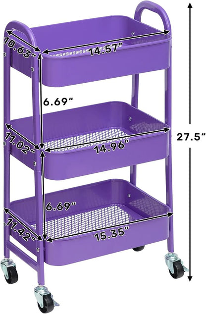 AGTEK Makeup Cart, Movable Rolling Organizer Cart, 3 Tier Metal Utility Cart - Image 4