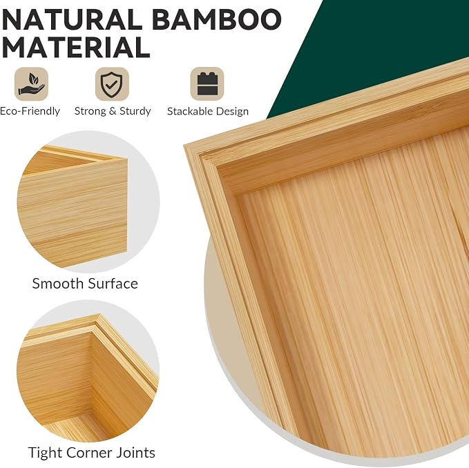 Bamboo Drawer Organizer for Kitchen & Bath, Extra Large Stackable Tray for - Image 5