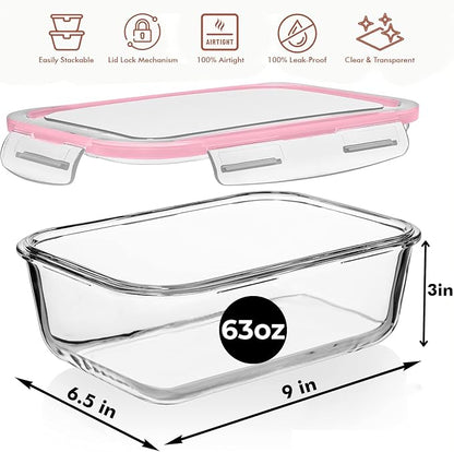 Razab 4 PC 1860ml / 63 Oz / 8 Cups Large Glass Food Storage Containers - Image 3