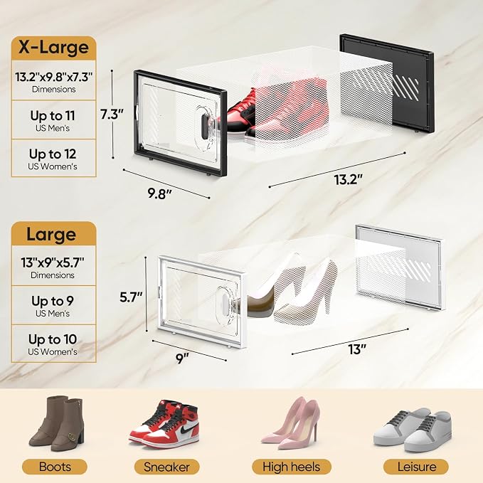 BALEINE 12 Pack Stackable Shoe Storage Boxes Fit Size 11, Thickened Clear Shoe - Image 4