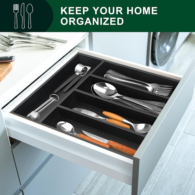 Ayiaren Small Kitchen Silverware Organizer Wooden Utensil Drawer Organizers - Image 3