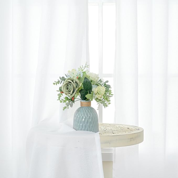 YoungsTex White Linen Semi Sheer Curtains 63 Inch Length - Image 3