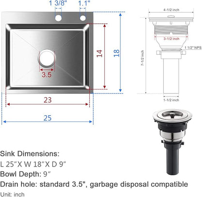 25x18 Inch Kitchen Sink Drop in, Premium T-304 Grade Stainless Steel Sink - Image 7