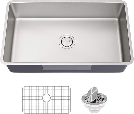 KRAUS Dex 32-inch Undermount 16 Gauge Stainless Steel Single Bowl Kitchen Sink, KA1US32B