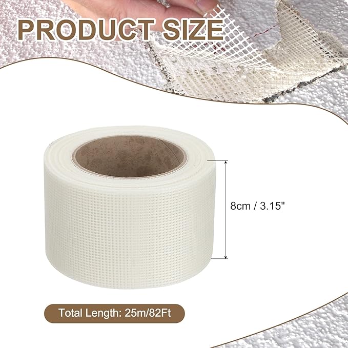 PATIKIL Drywall Repair Mesh Tape, 3 inch x 82 ft Fiberglass Repair Patch Self-Adhesive Dry Wall Joint Tape 12 Mesh Wall Hole Crack and Seam Patch, White