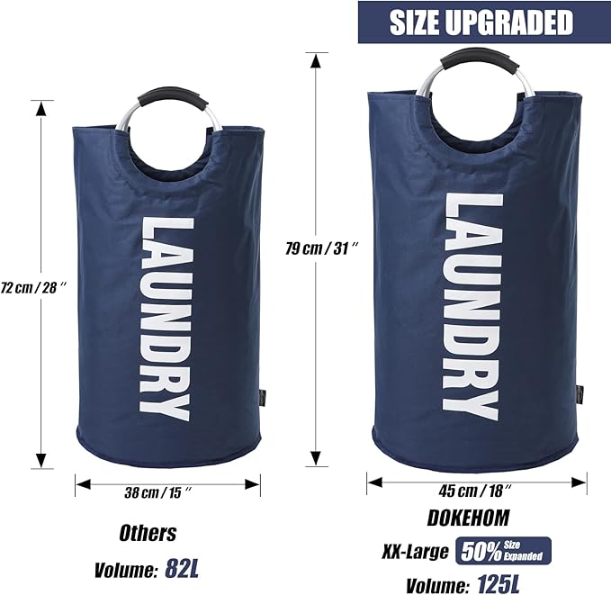 DOKEHOM 125L X-Large Collapsible Washing Laundry Basket Bag (7 Colors) for Bedroom, Fabric (Dark Blue, XL)