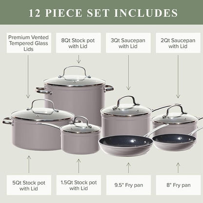 Nuwave Healthy Duralon Blue Ceramic Nonstick Cookware Set, Diamond Infused - Image 7