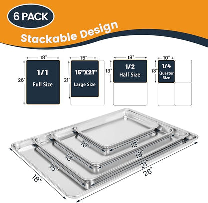 6 Pack Quarter Size Baking Sheet Pan, Aluminum Commercial Cookie Sheet Pan - Image 7