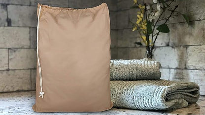 Urban Villa Laundry Bag Canvas|Dirty Clothes Travel Laundry Bag|Machine Washable|Reusable College Hostel Hamper Liner Bag for Garments Delicates Drawstring Closure 1 Pack Taupe Color|Size 28X36 Inches