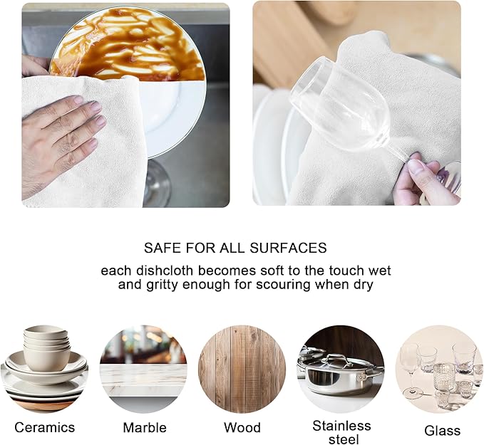 kimteny 13x28 Inches Kitchen Cloth Dish Towels, 400 GSM Premium Dishcloths, Super Absorbent Coral Velvet Microfiber Cleaning Cloths, Fast Drying Rags for Washing Dishes (6 Pack, White)