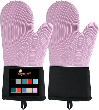 Silicone Oven Mitts-13.6 in Extended Oven Mitts Heat Resistant 500F, Oven Gloves by Tayfeim