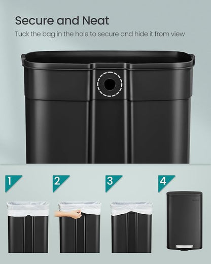 SONGMICS 13 Gallon Trash Can, Stainless Steel Kitchen Garbage Can, Recycling or - Image 7