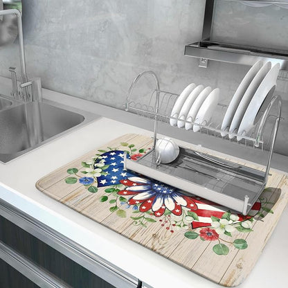 Independence Day Dish Drying Mat 18x24 inch Patriotic Love Heart Fast Dry - Image 5