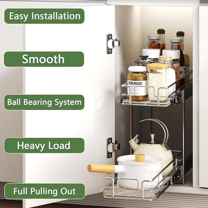 2 Tier Individual Pull Out Cabinet Organizer 9" W x 21½" D, Heavy Duty Cabinet - Image 2