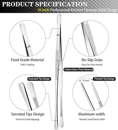 JETKONG 2 Pcs 16'' Tweezer Tongs, Extra Large Food Tweezers, Extra Long Kitchen - Image 2